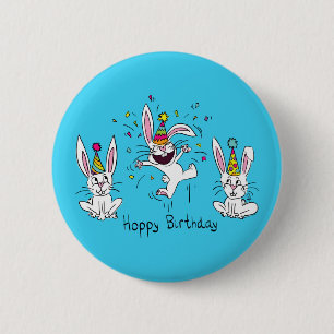 Cute Happy Birthday Bunny Rabbits Kids 2 Inch Round Button