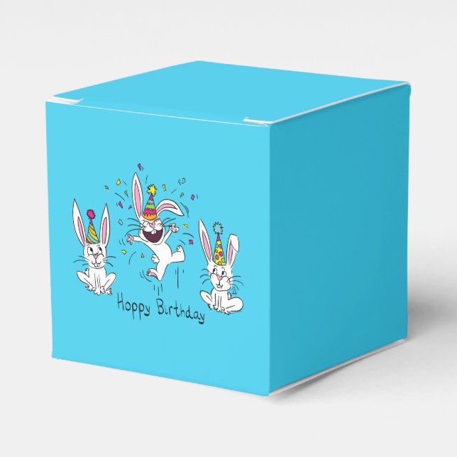 Cute Happy Birthday Bunny Rabbits Kids Favor Box (Front Side)