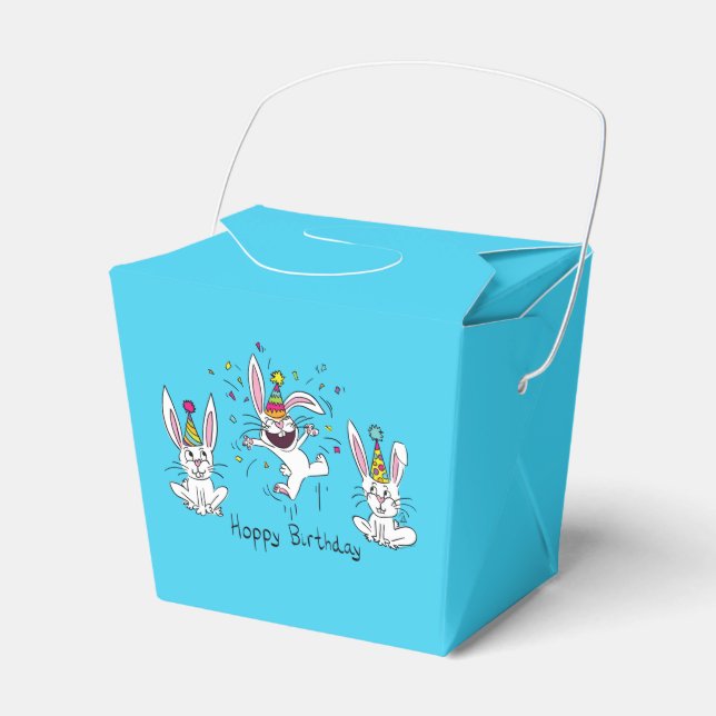 Cute Happy Birthday Bunny Rabbits Kids Favor Box (Front Side)