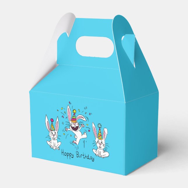 Cute Happy Birthday Bunny Rabbits Kids Favor Box (Front Side)