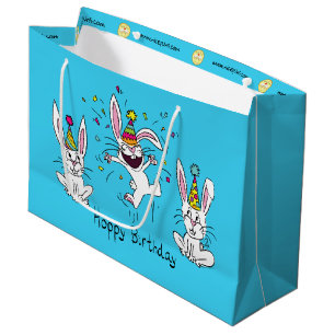 Cute Happy Birthday Bunny Rabbits Kids Large Gift Bag
