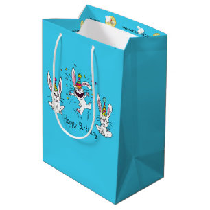 Cute Happy Birthday Bunny Rabbits Kids Medium Gift Bag