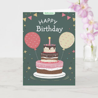 Cute Happy Birthday Cake Balloons Greeting Card