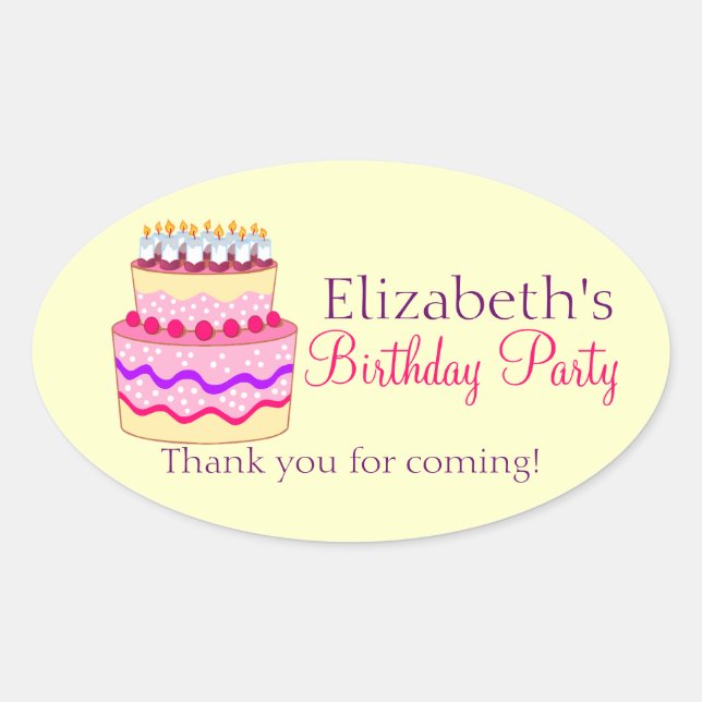 Cute Happy Birthday Cake Personalized Oval Sticker (Front)