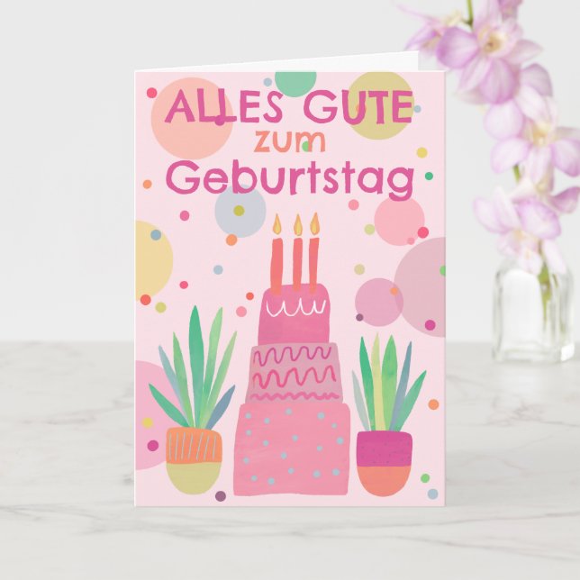 Cute Happy Birthday Cake Pink Card (Orchid)