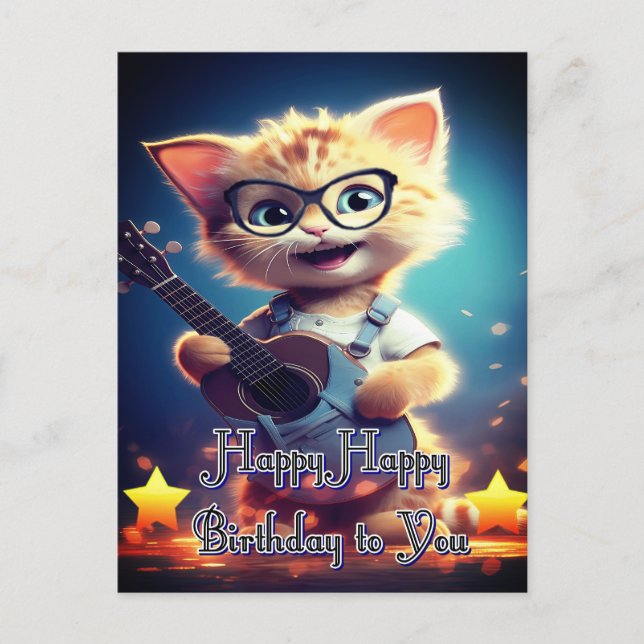 Cute Happy Birthday cat Postcard (Front)