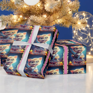 Cute Happy Birthday cat Wrapping Paper