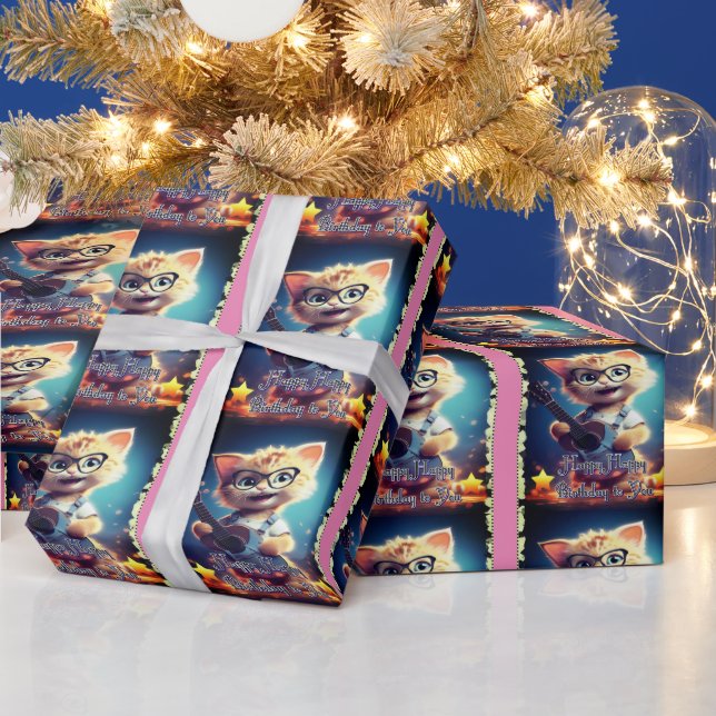Cute Happy Birthday cat Wrapping Paper (Holidays)