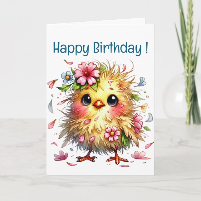 Cute Happy Birthday Chick Card (Front)