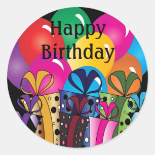 Cute Happy  Birthday   Colourful Balloons & Gifts Classic Round Sticker