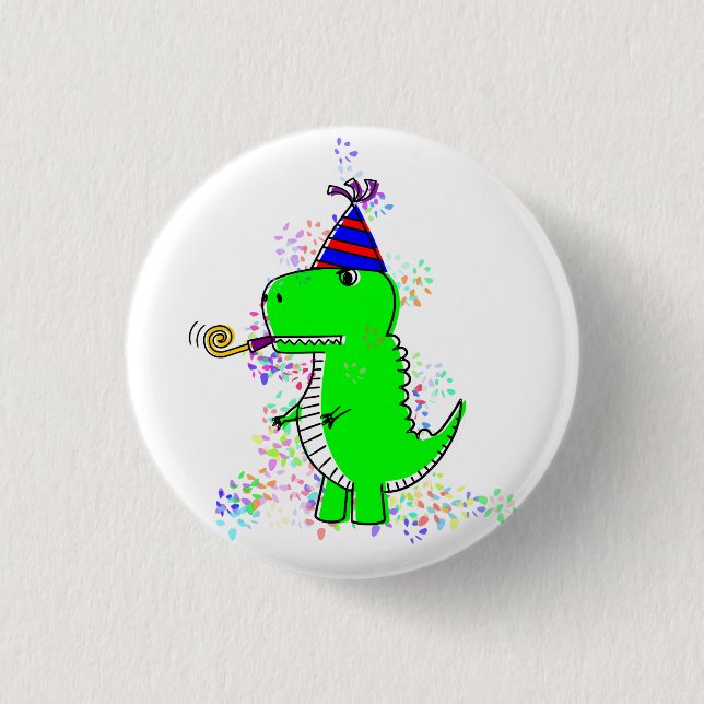Cute Happy Birthday Dinosaur Confetti 1 Inch Round Button (Front)