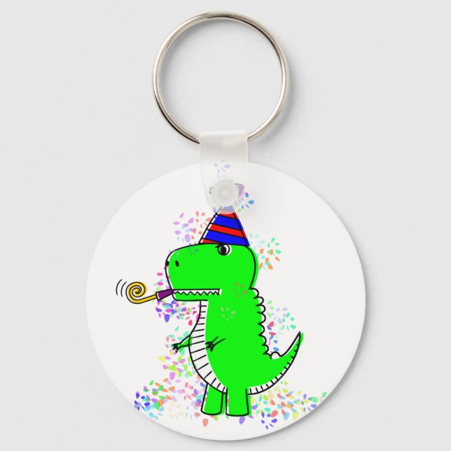 Cute Happy Birthday Dinosaur Confetti  Keychain (Front)
