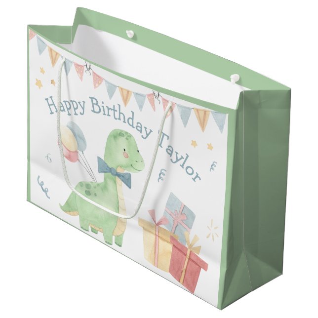 Cute Happy Birthday Dinosaur Party  Large Gift Bag (Front Angled)
