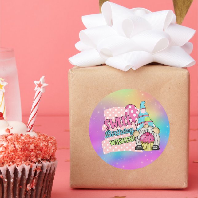 cute Happy Birthday gnome  Classic Round Sticker (Party)
