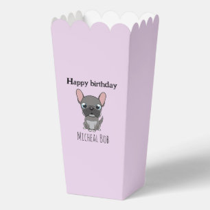 Cute happy birthday grey pug dog purple favor box