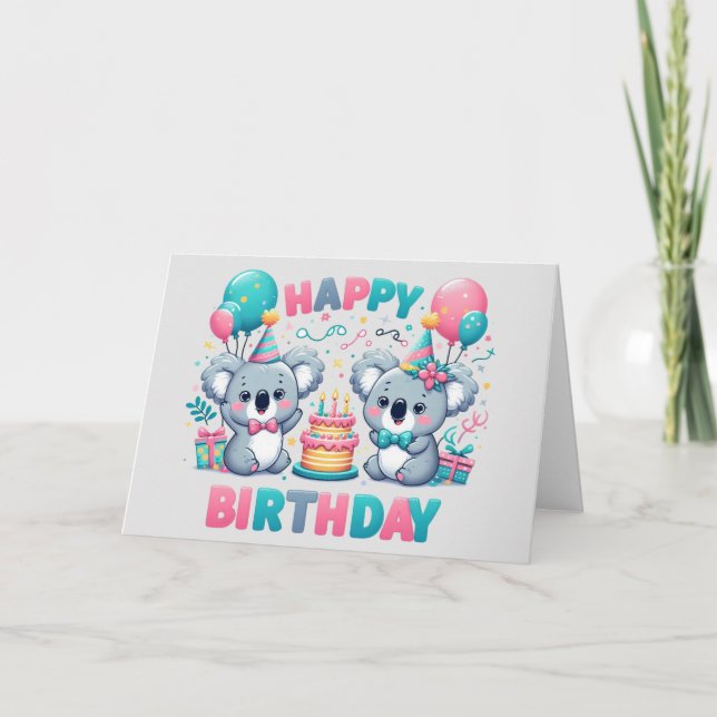 Cute Happy Birthday Koala Bears Card (Front)