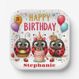 Cute Happy Birthday Ladybug Red And Black Insect Paper Plate