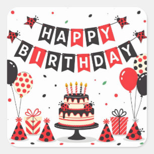 Cute Happy Birthday ladybug theme Square Sticker