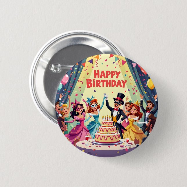 Cute Happy Birthday masquerade theme 2 Inch Round Button (Front & Back)