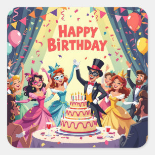 Cute Happy Birthday masquerade theme Square Sticker