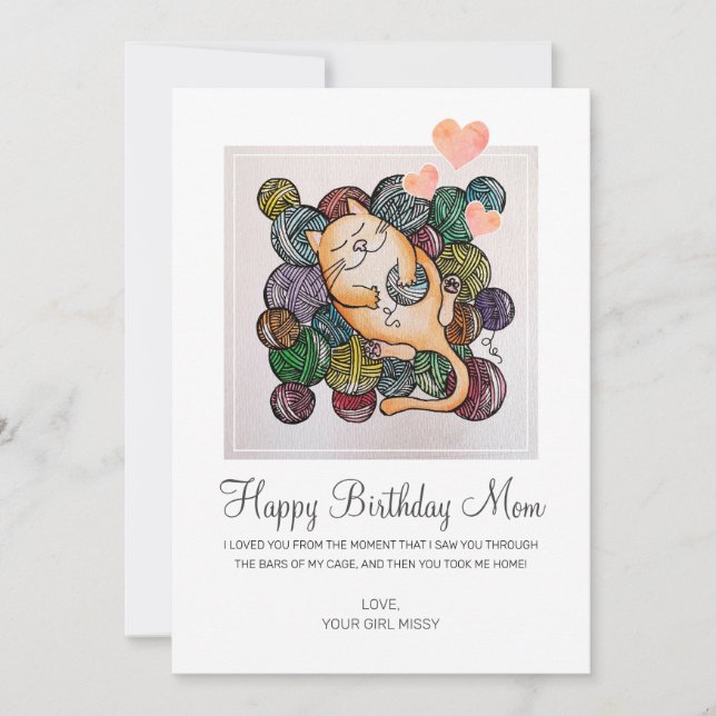 Cute Happy Birthday Mom From Rescue Cat Card (Front)