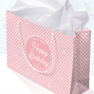 Cute Happy Birthday Name Any Age Pink Modern Large Gift Bag