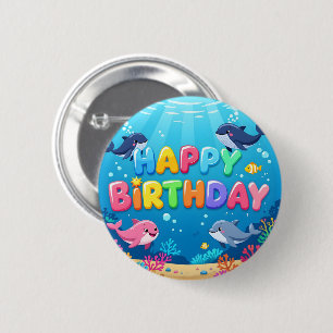 Cute Happy Birthday nautical dolphin 2 Inch Round Button