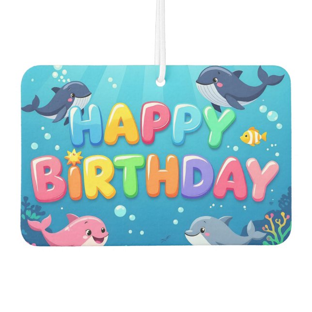Cute Happy Birthday nautical dolphin Air Freshener (Front)