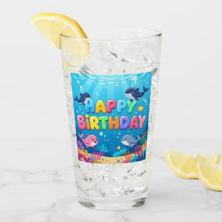 Cute Happy Birthday nautical dolphin Glass
