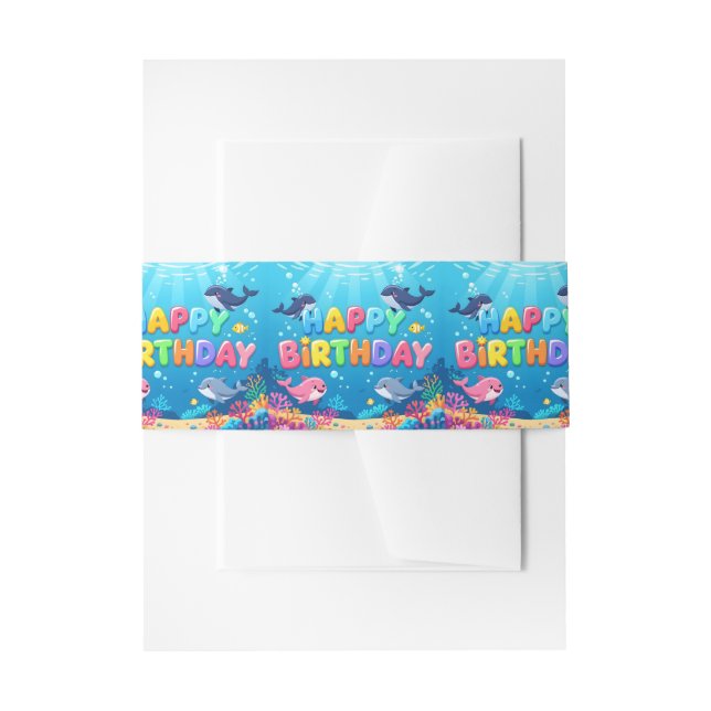 Cute Happy Birthday nautical dolphin Invitation Belly Band (Front Example)