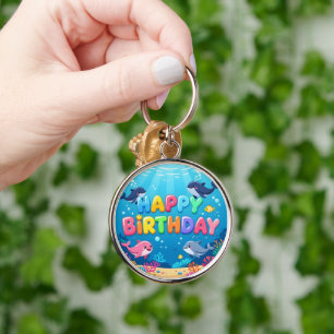 Cute Happy Birthday nautical dolphin Keychain