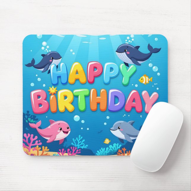 Cute Happy Birthday nautical dolphin Mouse Pad (With Mouse)