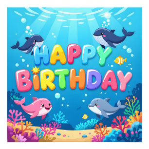 Cute Happy Birthday nautical dolphin Photo Print