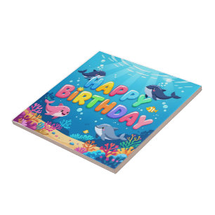 Cute Happy Birthday nautical dolphin Tile