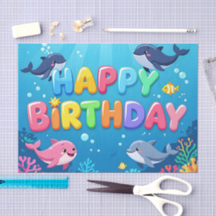 Cute Happy Birthday nautical dolphin Tissue Paper