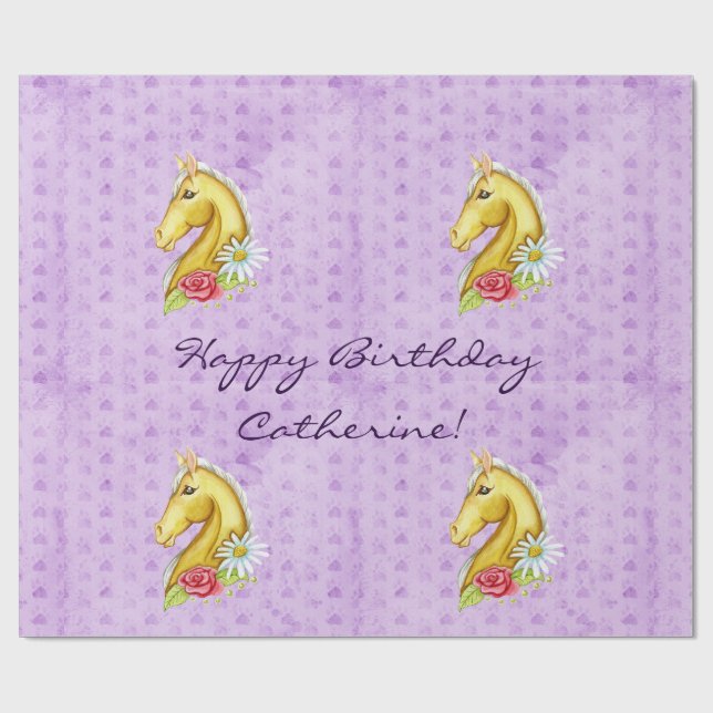Cute "Happy Birthday" Palomino Horse Birthday Wrapping Paper (Flat)