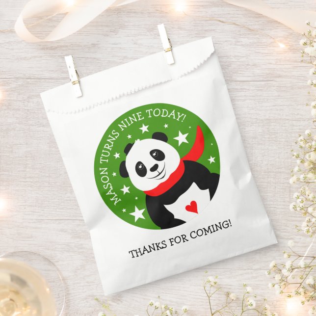 Cute Happy Birthday Panda with Bowler Hat & Scarf Favour Bag (Clipped)