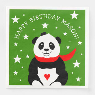 Cute Happy Birthday Panda with Bowler Hat & Scarf Napkin