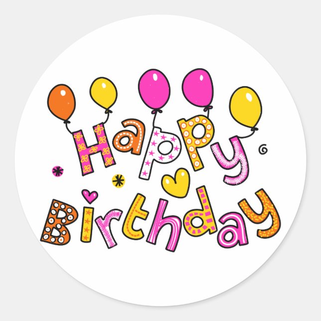 Cute Happy Birthday Party Greeting Text Expression Classic Round Sticker (Front)