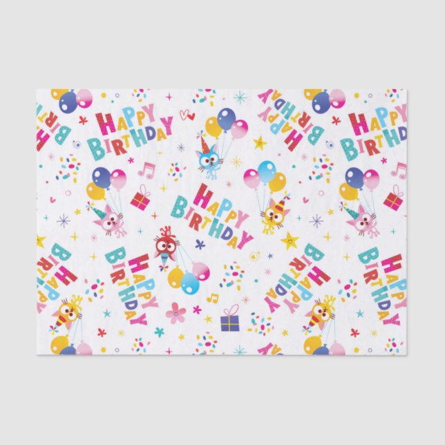 Cute Happy Birthday Pattern Tissue Paper (Front)