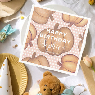 Cute Happy Birthday Pink & Orange Pumpkin Party  Napkin