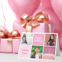 Cute Happy Birthday Pink Photo Collage Custom