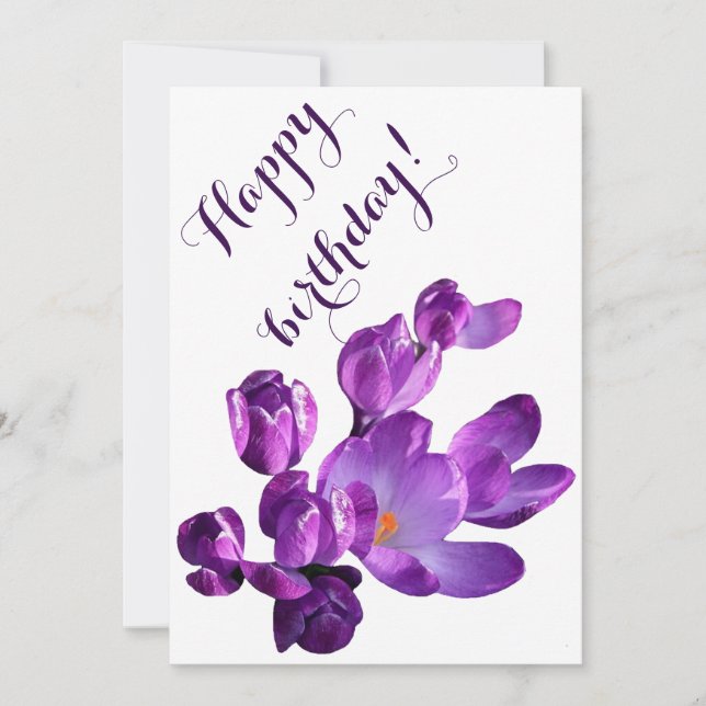Cute Happy birthday purple crocus card (Front)