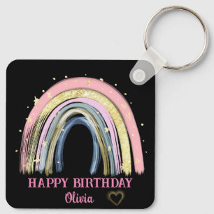 Cute  Happy Birthday Rainbow Custom Name  Keychain