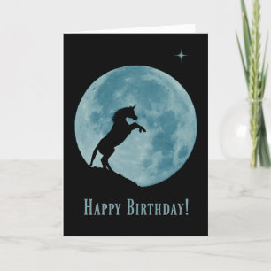 Cute Happy Birthday Unicorn and Blue Moon Card