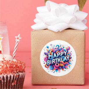 Cute Happy Birthday word art  Classic Round Sticker