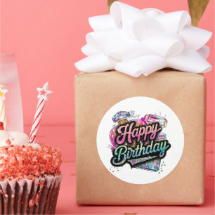 Cute Happy Birthday word art ladies  Classic Round Sticker