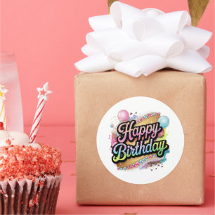Cute Happy Birthday word art ladies Classic Round Sticker