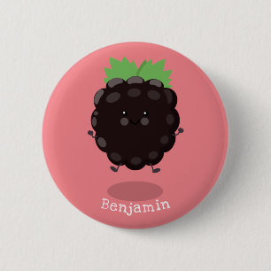 Cute happy blackberry purple cartoon illustration 2 inch round button