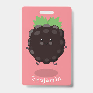 Cute happy blackberry purple cartoon illustration badge